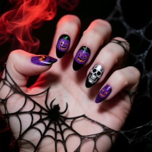 Funny Halloween Purple And Black Press On Nails