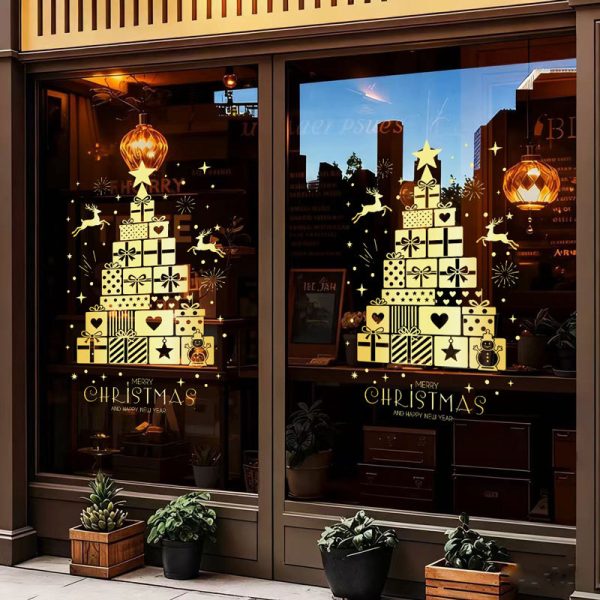 Golden Christmas Gift Window Sticker