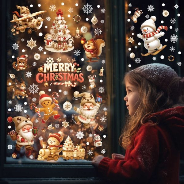 Platinum Christmas Snowflake & Reindeer Static Window Stickers