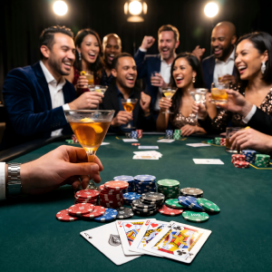 casino themed party games for adults with poker chips and cards