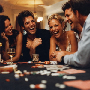 Friends Playing Poker During A Casino Game Night