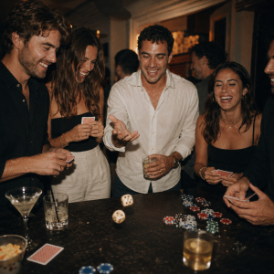 Guests Arriving At A Casino Themed Party Experience