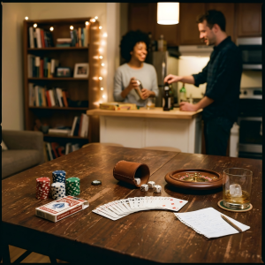 Casino Night Starter Setup With Poker Chips Cards And Party Game Accessories