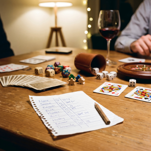 Casino Party Game Setup With Cards Chips Dice And Roulette Accessories