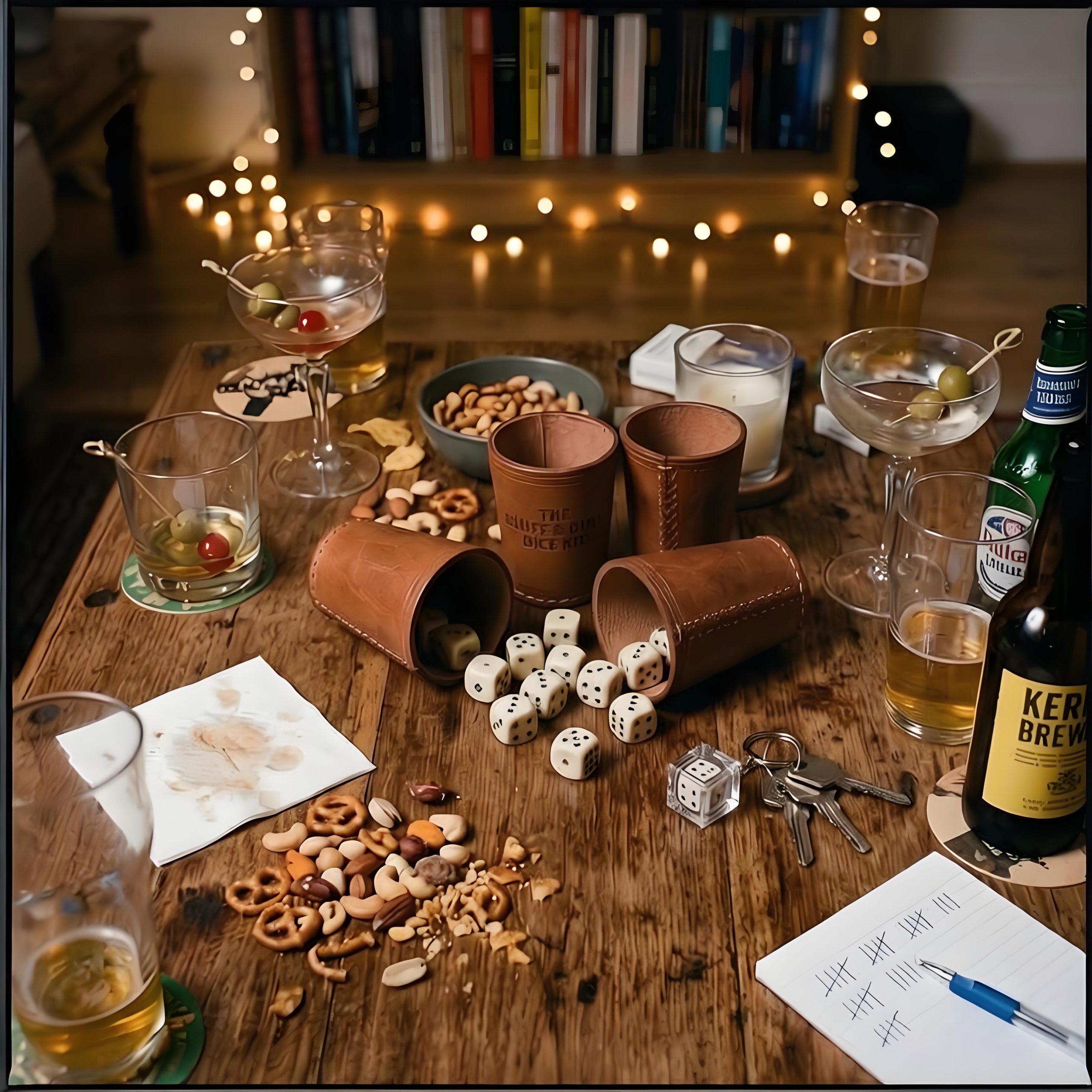 Casual Party Dice Game Setup With Drinks