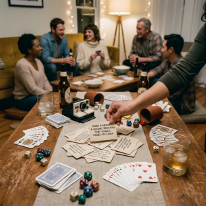 Conversation Prompt Cards On A Table During Game Night