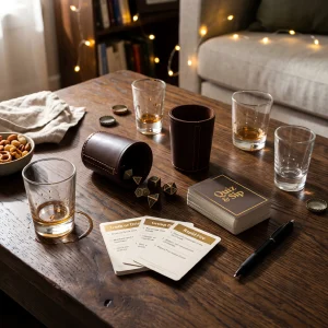 Curated Party Game Kit With Dice Cups And Shot Glasses