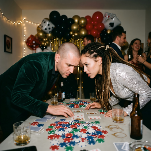 Friends Enjoying A Casino Night Party At Home
