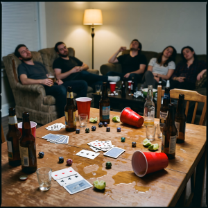 Friends Enjoying Drinking Party Games Together