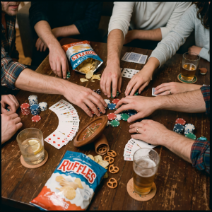 Friends Gathering Around A Table For Casino Party Games At Home