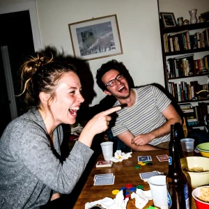Friends Looking At Each Other During A Bluffing Party Game