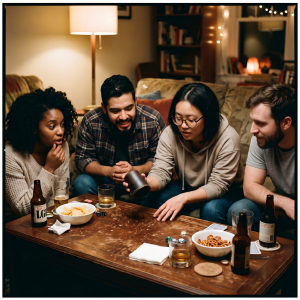 Friends Playing Bluffing Games Around A Table