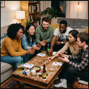 Friends Playing Easy Dice Games At Home