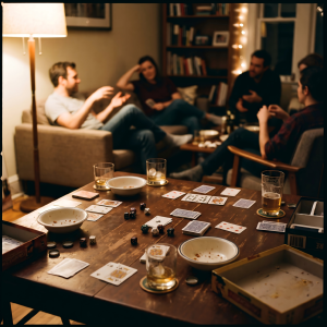 Game Night Table After Friends Finish Playing Bluffing Games