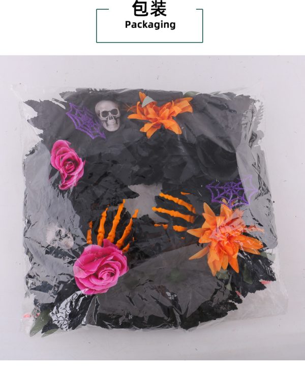 Gothic Halloween Wreath With Black Leaves And Orange Flowers