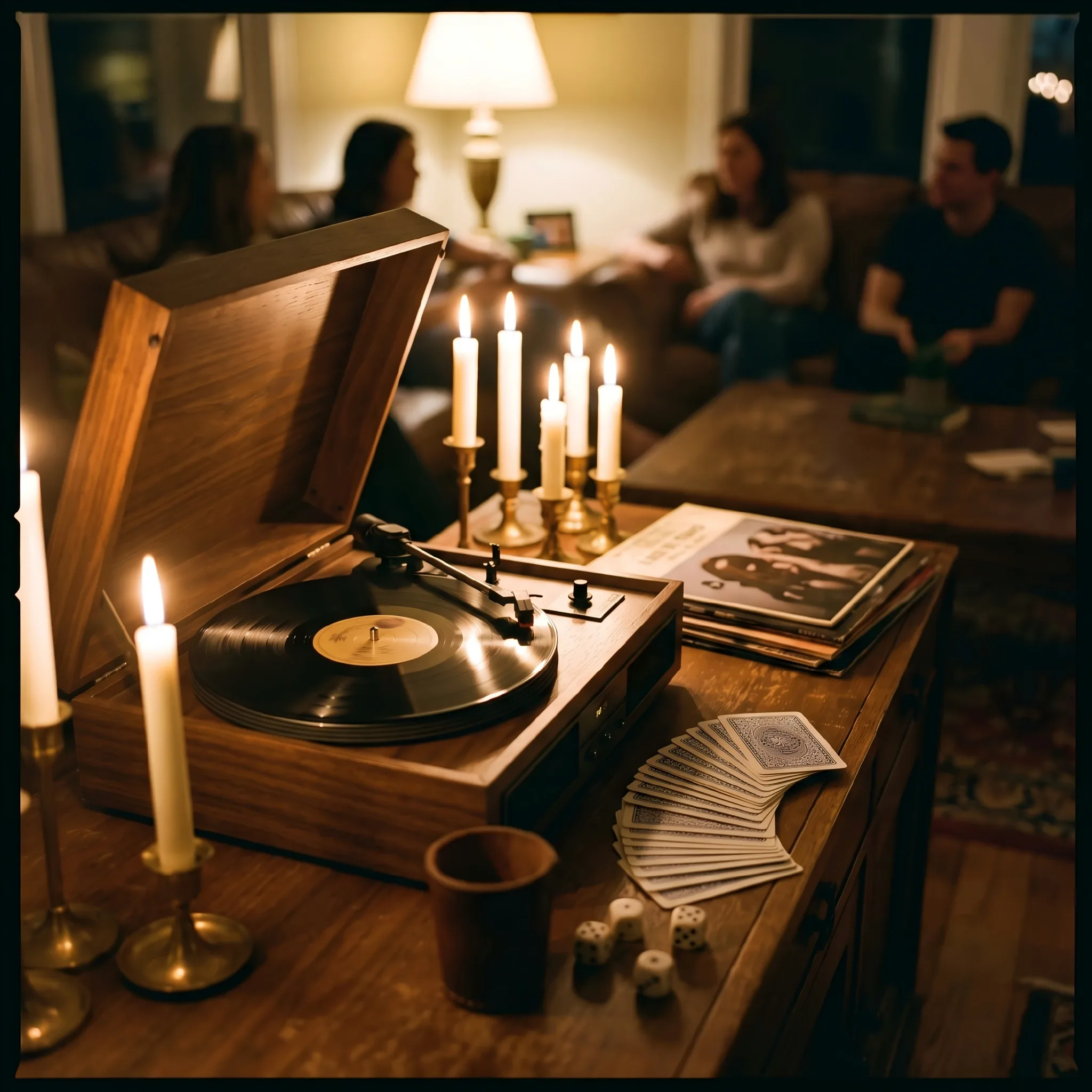 Cozy Lighting And Music Setup For An Indoor Adult Party Game Night
