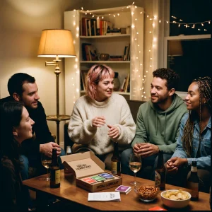 Cozy Party Atmosphere With String Lights And Drinking Games
