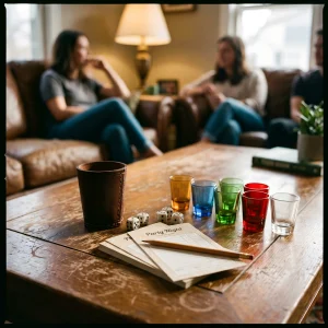Essential Equipment For Home Party Games Including Dice Cups And Scorecards