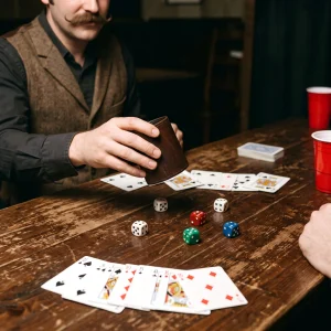 Rolling Exactly 5 Dice From A Leather Cup For A Drinking Game
