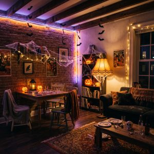 Halloween Decorations And Warm Lighting
