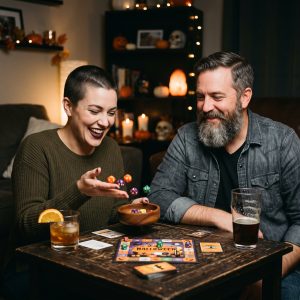 Halloween Games For Two With Dice At A Decorated Table